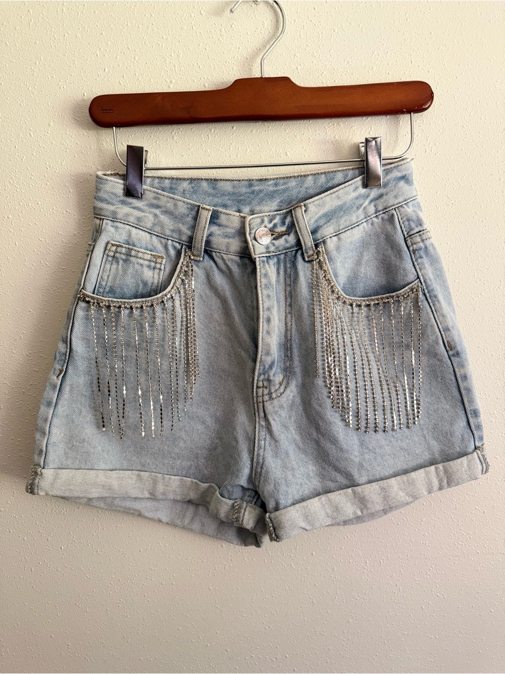 Rhinestone Fringe Denim Shorts XS 2 Western Festival Cowgirl Glam